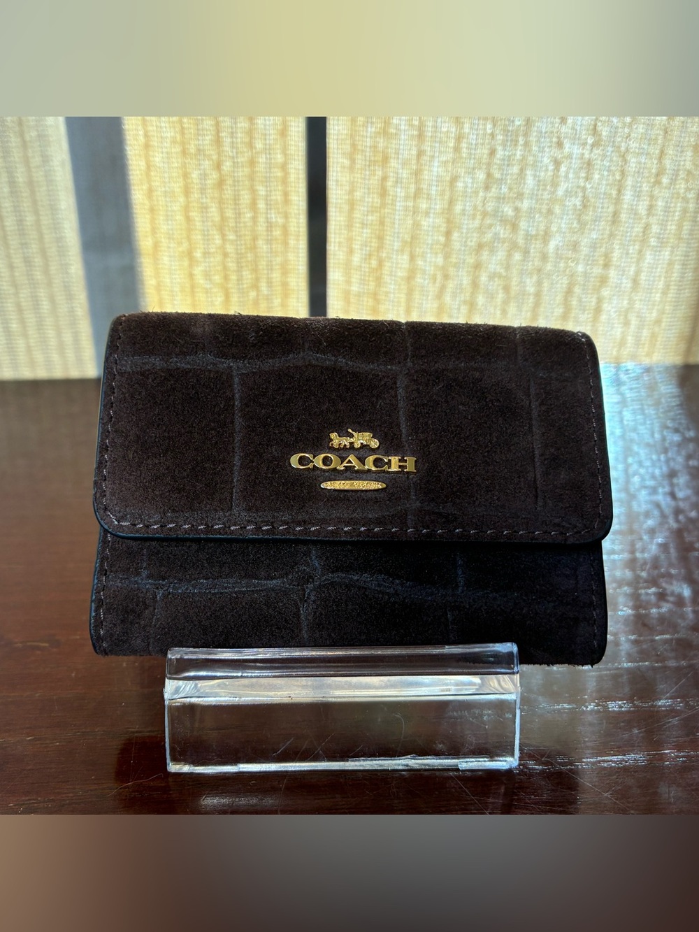Coach Croc Embossed Suede Card & Key Holder NWT